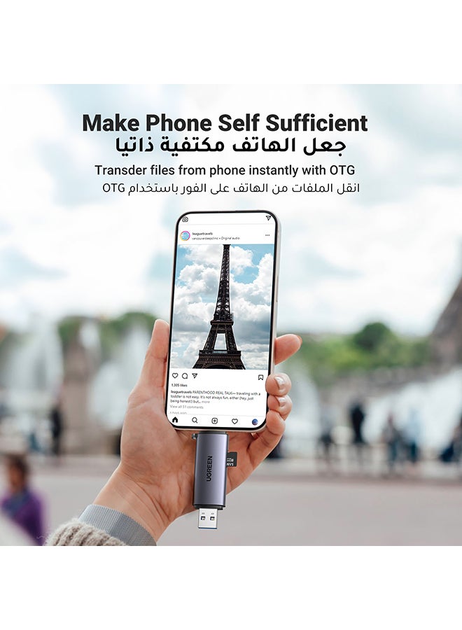 يو جرين قارئ بطاقة SD USB 3.0 / USB C OTG بطاقة ذاكرة ذات فتحة مزدوجة محول متوافق مع UHS-I ،Micro SD ،SD ،SDXC ،SDHC ،Micro SDXC ،Micro SDHC ،MMC  ماك بوك وDell وجوالكسي S24 اترا وأيفون 17 برو وكاميرا رياضية - Image 4